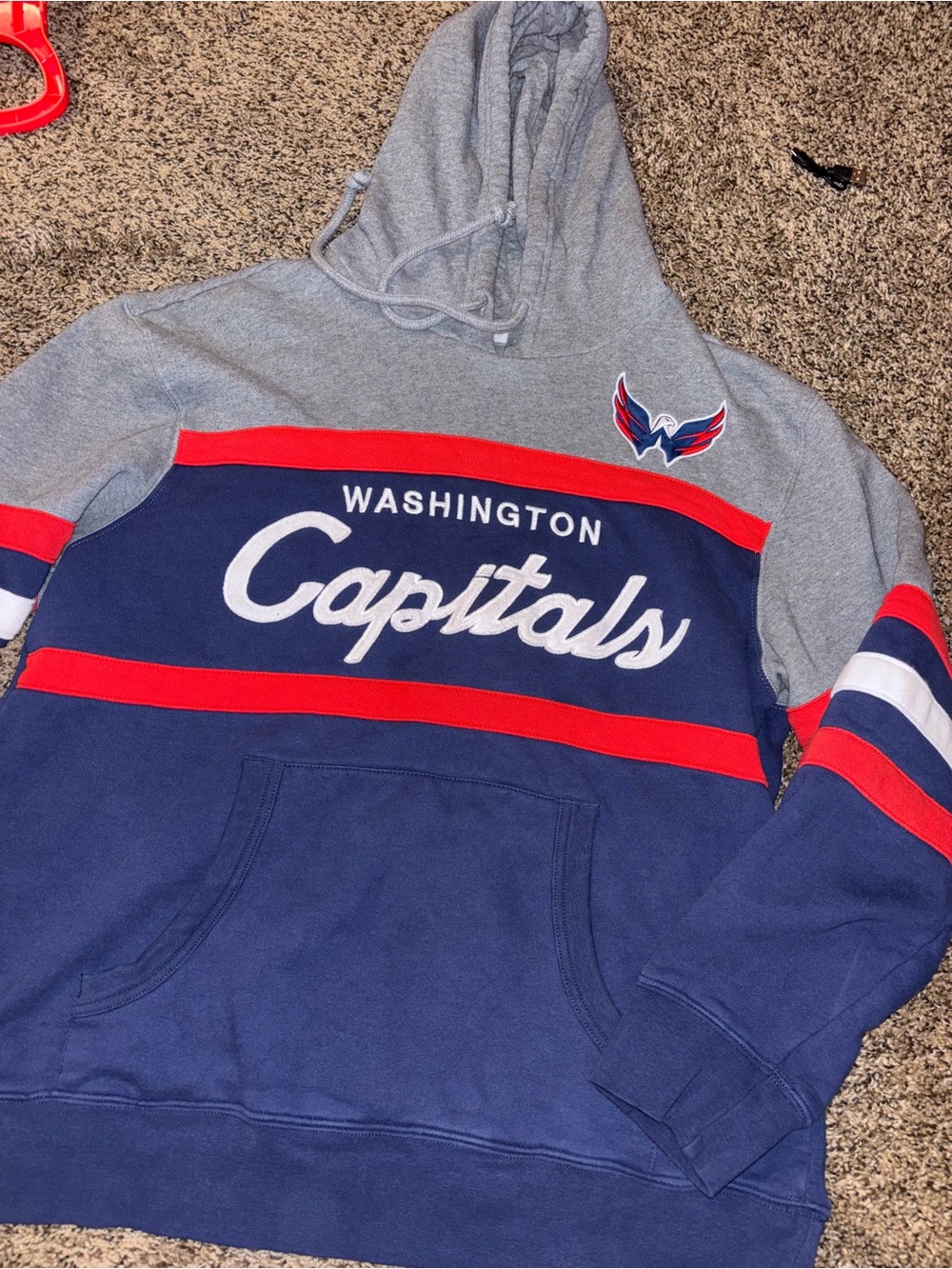 Mitchell & Ness Washington Capitals Crewneck Hoodie - Navy/Gray with Red Accents
